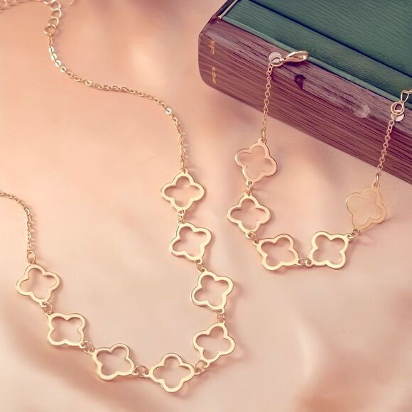 NWT CLOVER BRACELET & NECKLACE BUNDLE I GOLDTONE MEASUREMENTS PROV. In 5th PHOTO - Picture 4 of 5